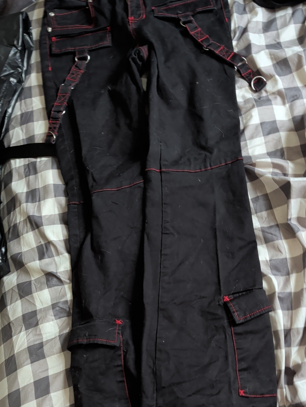 Hot Topic Black Wide-Leg Pants with Red Stitching